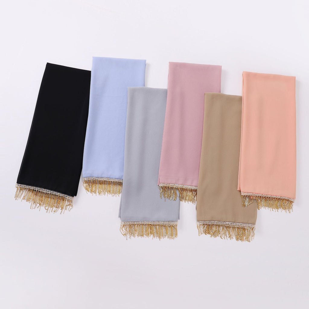 Pearl chiffon high quality diamond tassel long scarf yarn Middle East Africa headscarf hijab