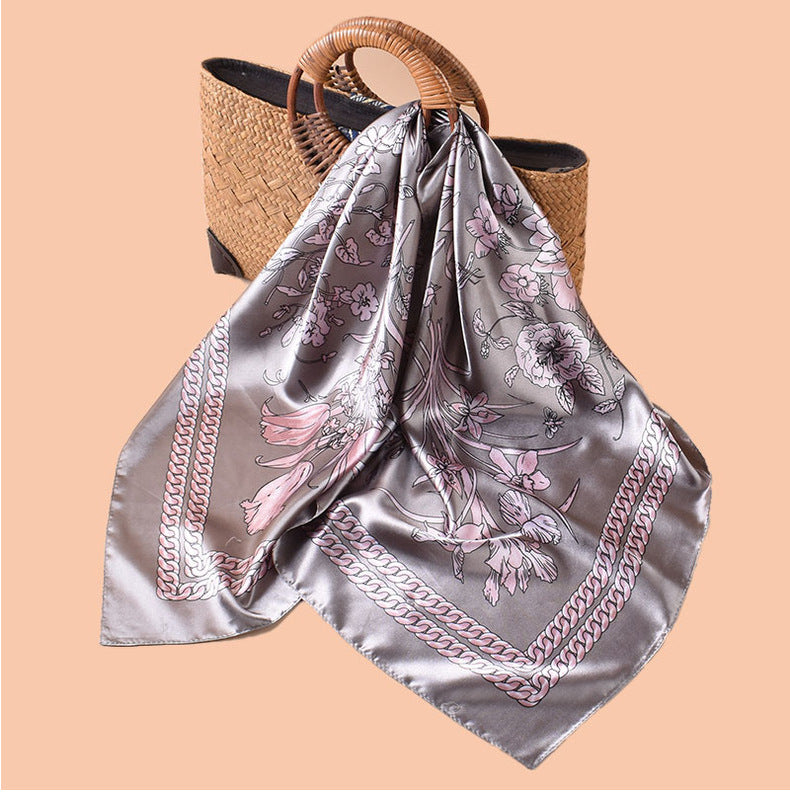 Spring and summer scarf flower bush butterfly printing versatile decorative scarf headscarf silk scarf 90 high-quality satin square scarf