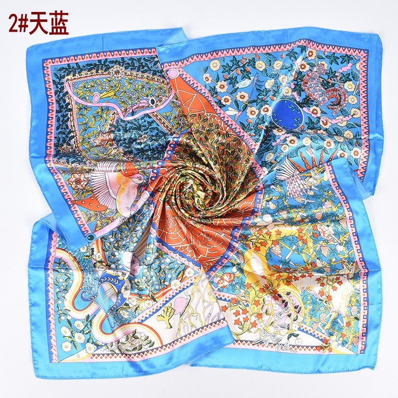Summer new fashionable versatile natural pattern printing 90-color square scarf silk scarf headscarf