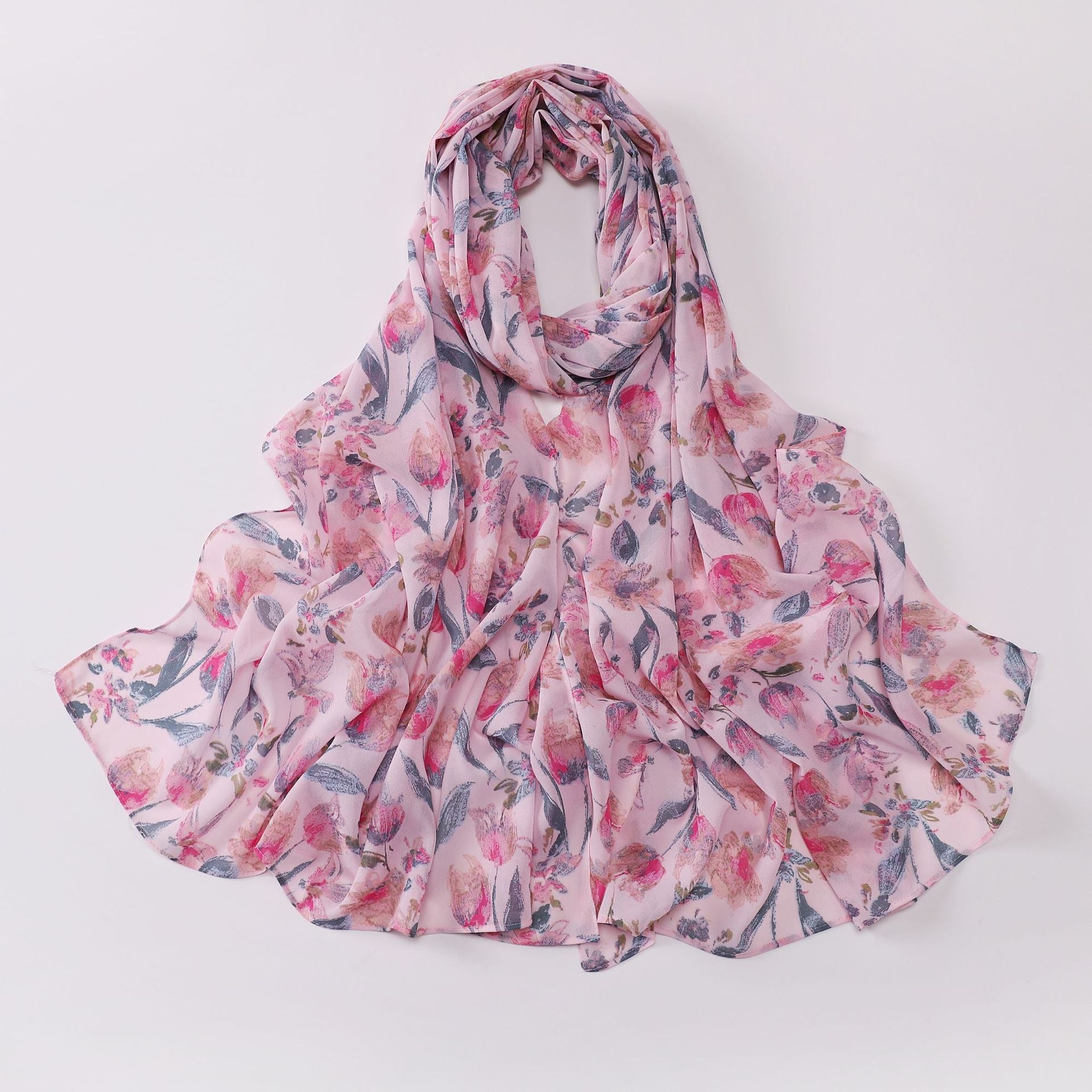 Spring pearl chiffon print floral scarf middle east headscarf yarn oil painting style hijab