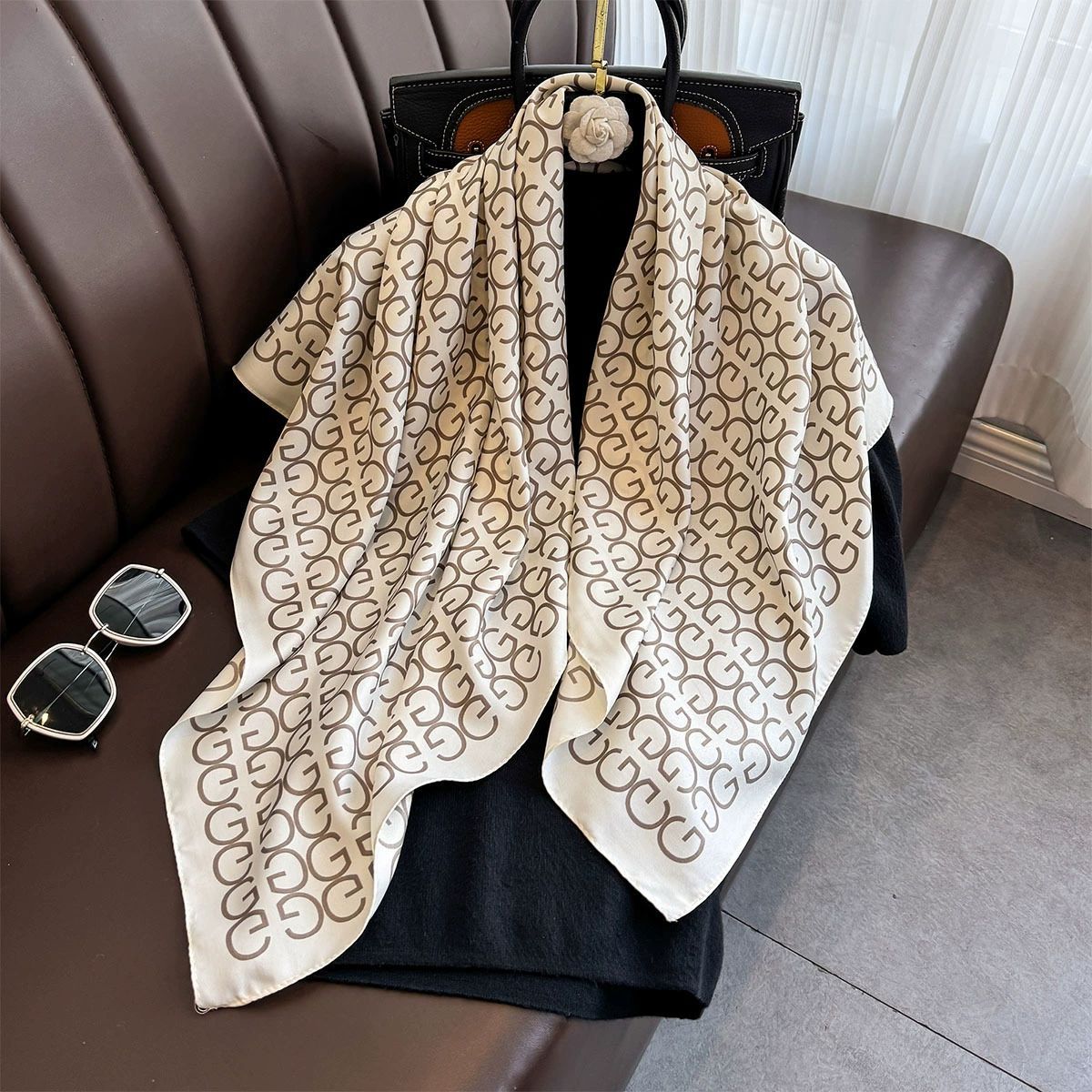 Summer Korean version of simple striped scarf twill square scarf 90cm fashionable versatile sunscreen shawl headscarf women