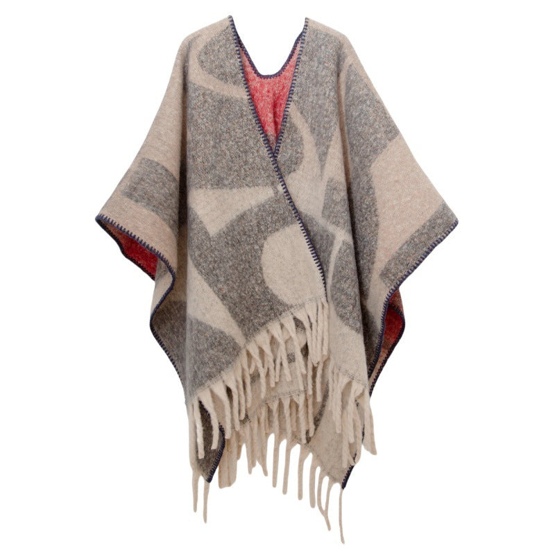 2025 new European and American autumn and winter circle yarn imitation mohair thickened jacquard geometric shawl