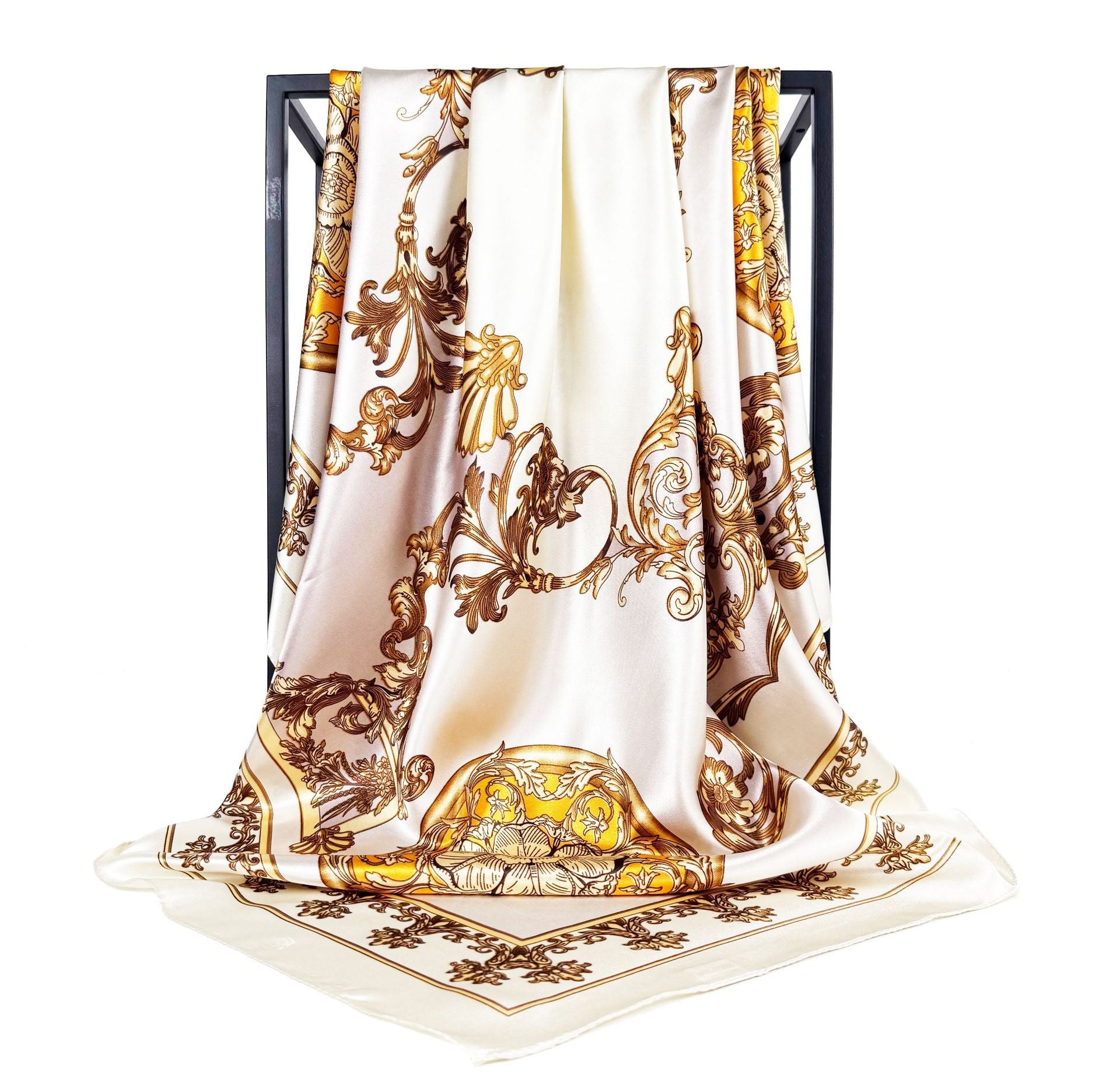 European and American fashion court fan cashew pattern flower flower print silk scarf, imitation silk satin large square scarf headscarf