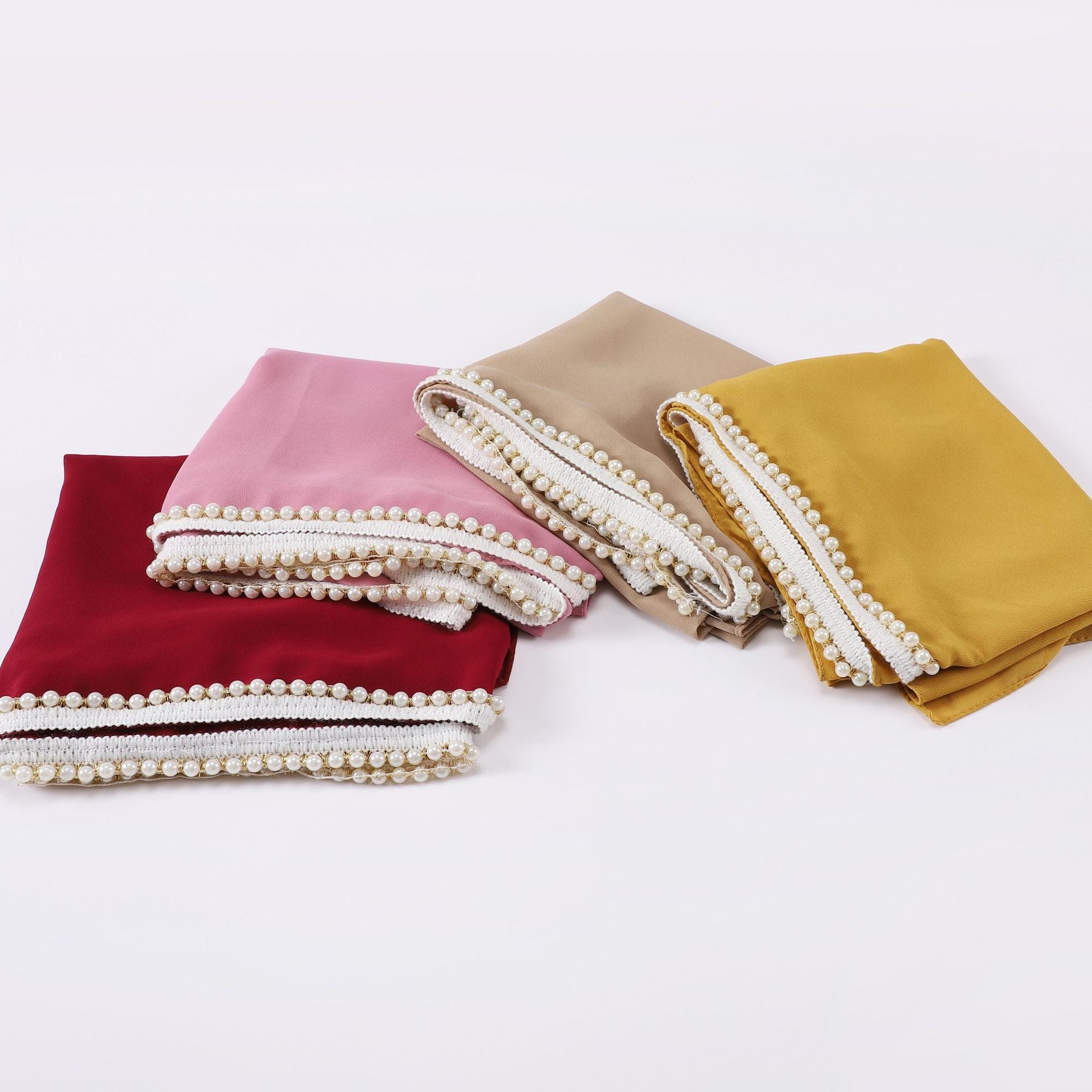 New solid color pearl chiffon pearl chain  scarf head scarf bubble scarf Middle East Malay headscarf