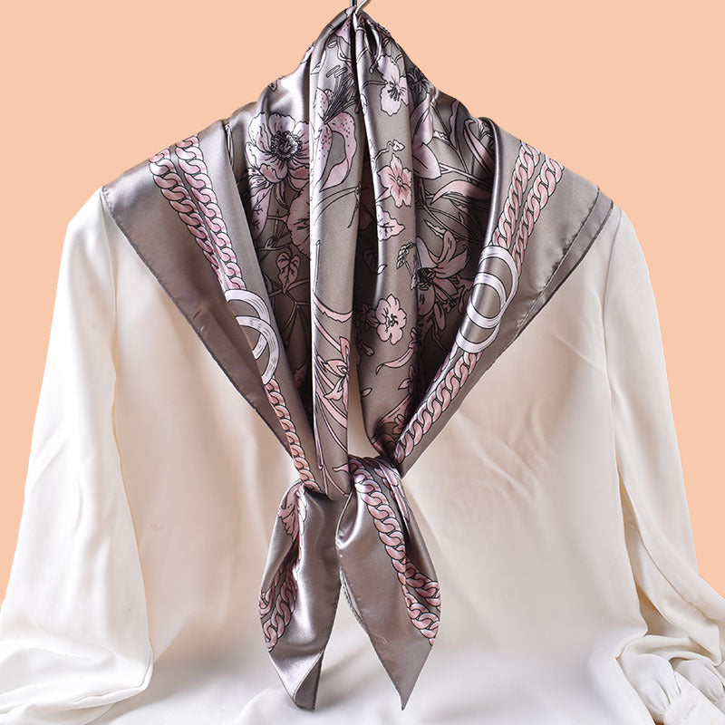 Spring and summer scarf flower bush butterfly printing versatile decorative scarf headscarf silk scarf 90 high-quality satin square scarf