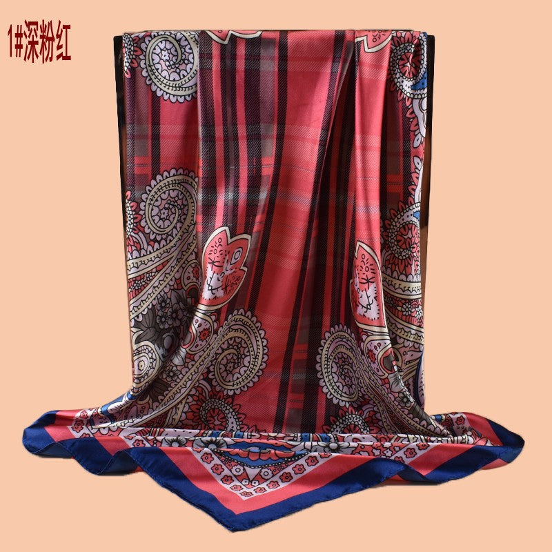 New 90 satin geometric plaid cashew print square scarf with sunscreen bag head silk scarf decorative scarf
