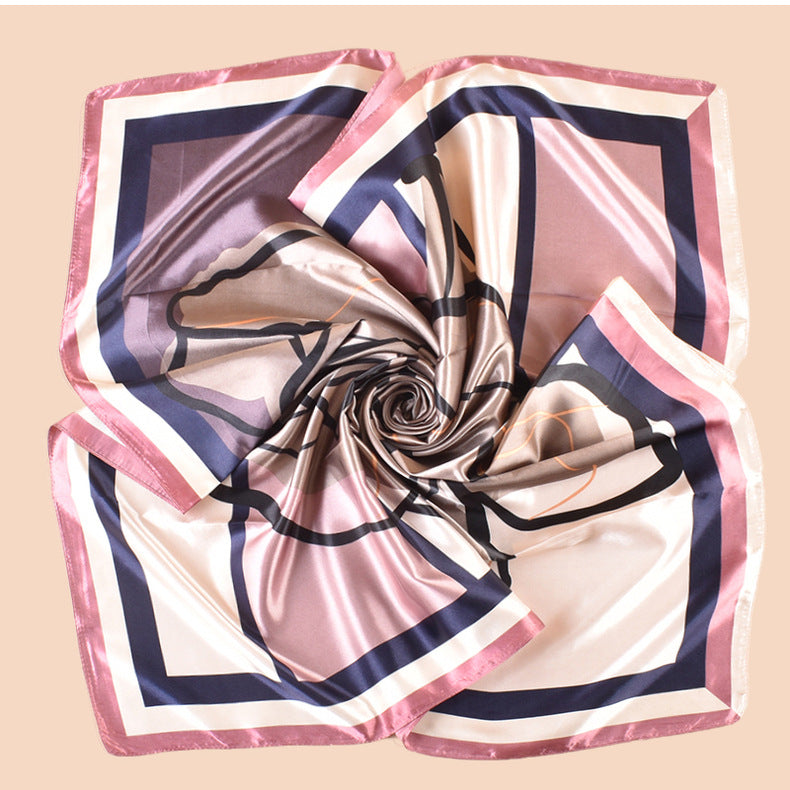 Spring and summer versatile decorative scarf silk scarf temperament rose printing high-quality satin 90 satin square scarf