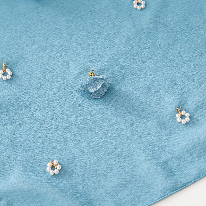 New pearl chiffon flower pearl scarf yarn scarf 90CM square scarf Middle East and Africa headscarf