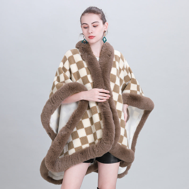 European and Korean autumn and winter fashion new scarf shawl thickened plaid fur collar cape shawl 0982 #