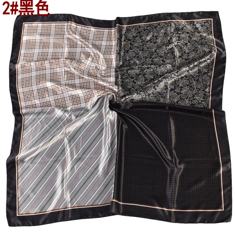 European and American fashion new 90cm-satin color matching striped small cashew generous silk scarf, annual scarf