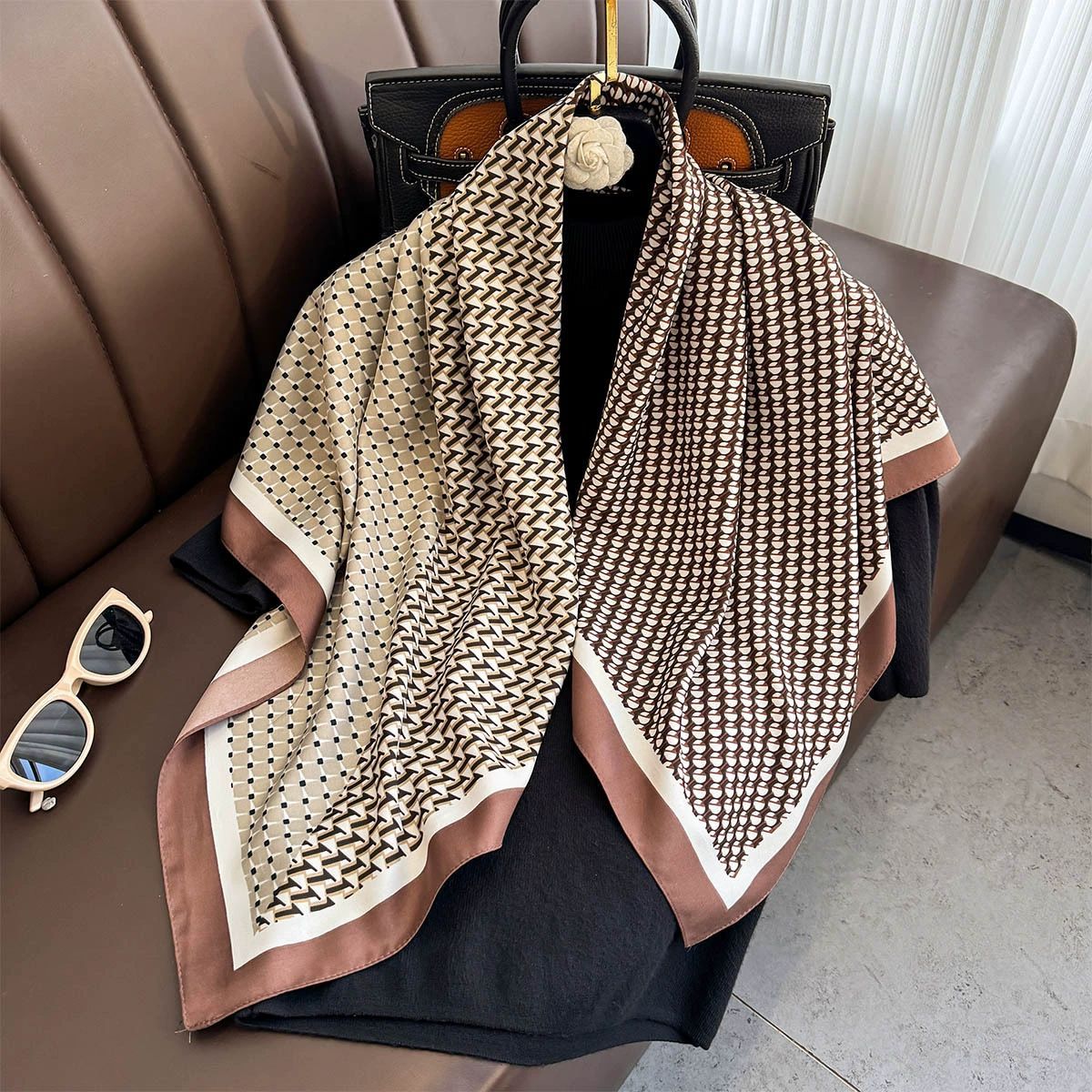 Summer Korean version of simple striped scarf twill square scarf 90cm fashionable versatile sunscreen shawl headscarf women
