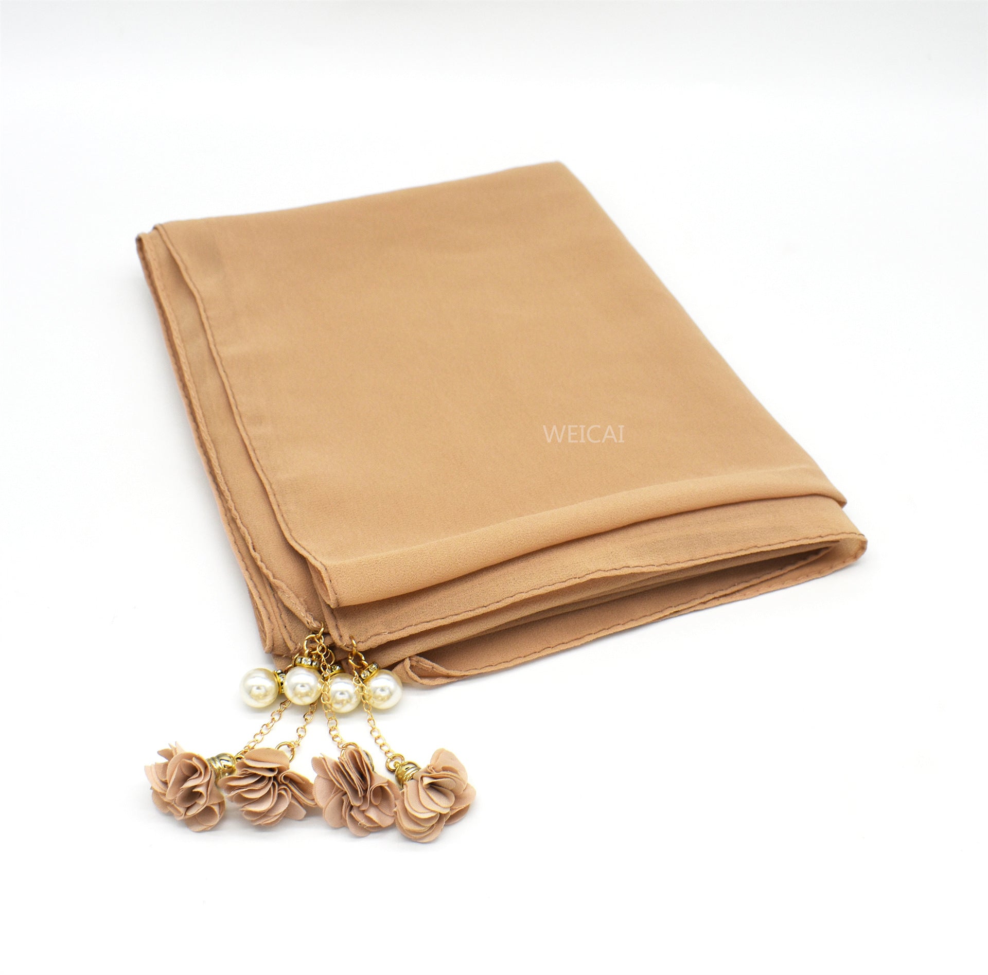 New monochrome pearl chiffon bubble bag headscarf exquisite pearl flower scarf women's scarf hijab