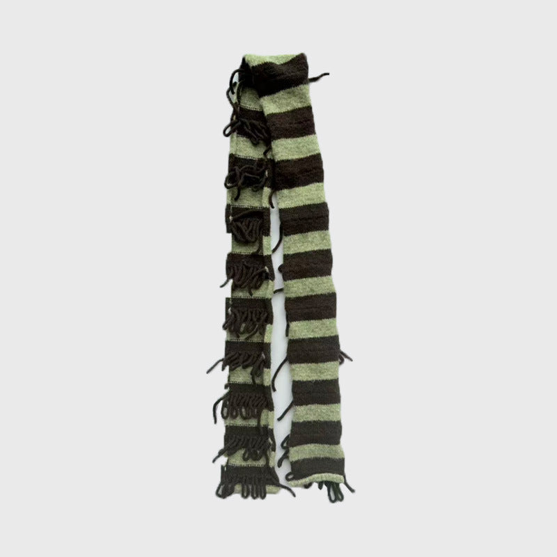 Handmade rope wool blended striped sausage scarf women's autumn and winter personality matching millennial fine and narrow knitted scarf