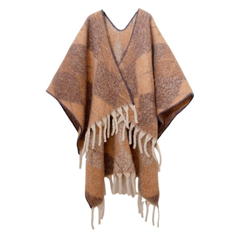 Shawl 2025 new European and American autumn and winter circle yarn imitation mohair thickened jacquard shawl