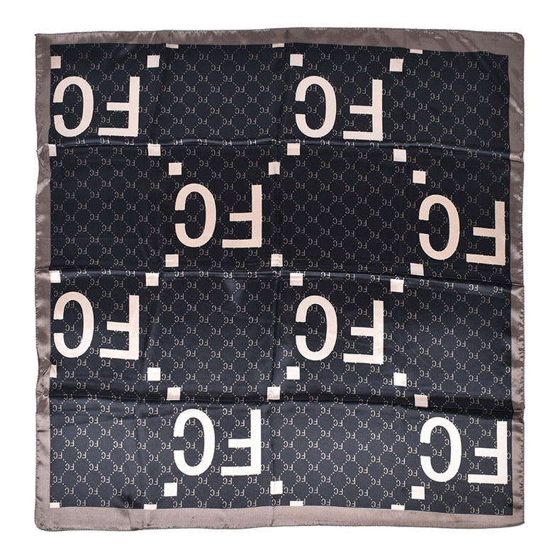 New fashionable rhombus letter pattern printing 90-satin large square towel, headscarf