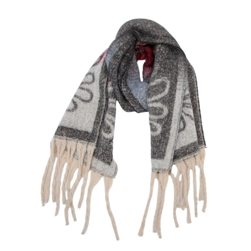 European, American autumn and winter new loop yarn imitation mohair jacquard small flower scarf