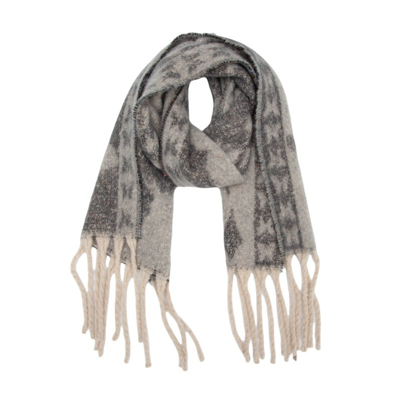 Scarf European, American autumn and winter thickened imitation mohair loop yarn butterfly jacquard scarf