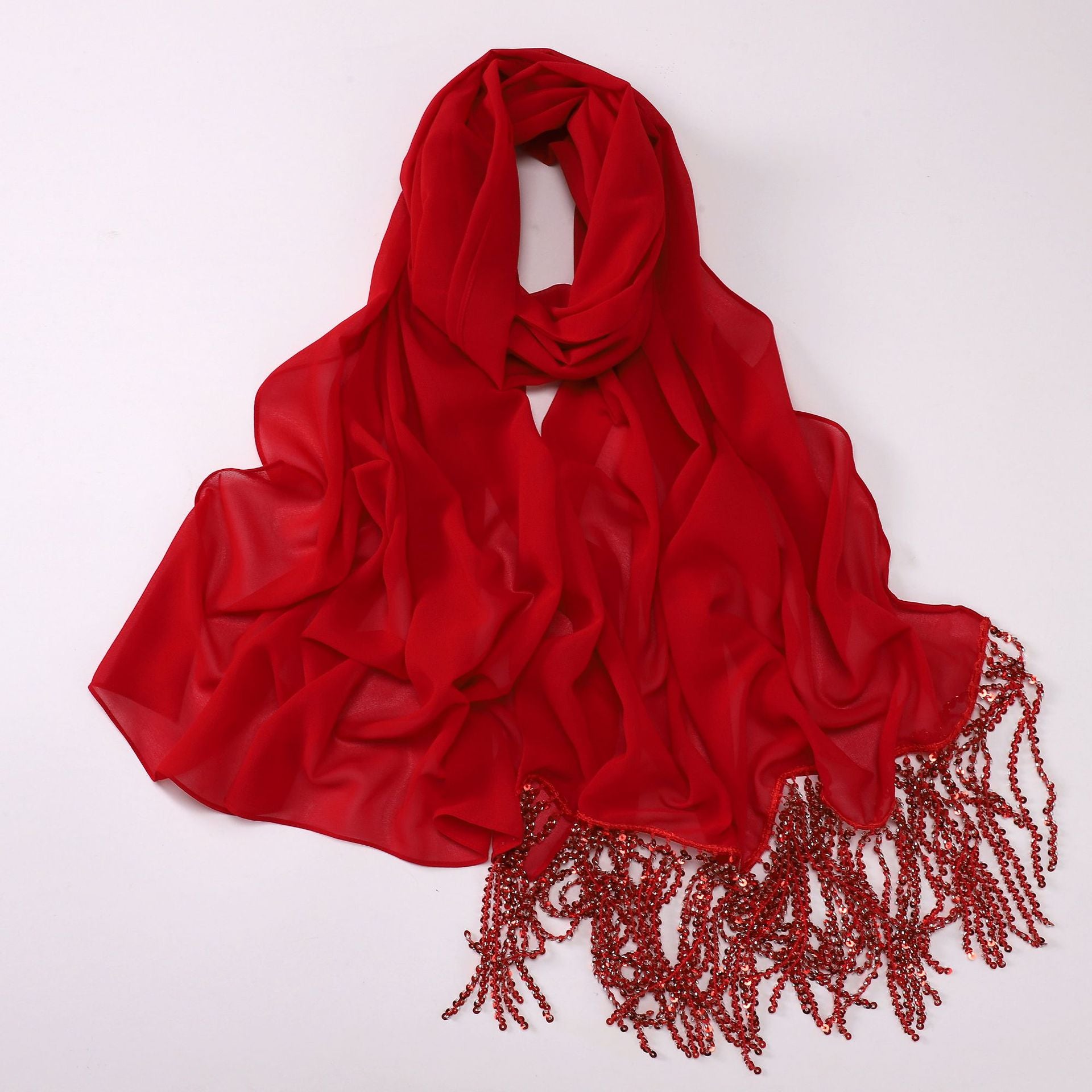 New Pearl Chiffon Headscarf Crystal Tassel Middle East and Africa Headscarf