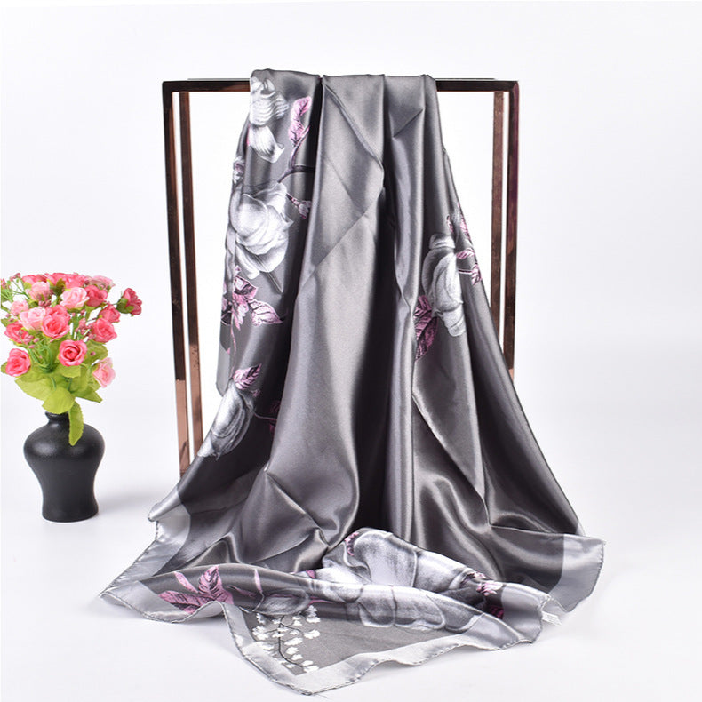 New Fashion Retro Floral Pattern Printing 90 * 90 Satin Large Square Scarf Silk Scarf