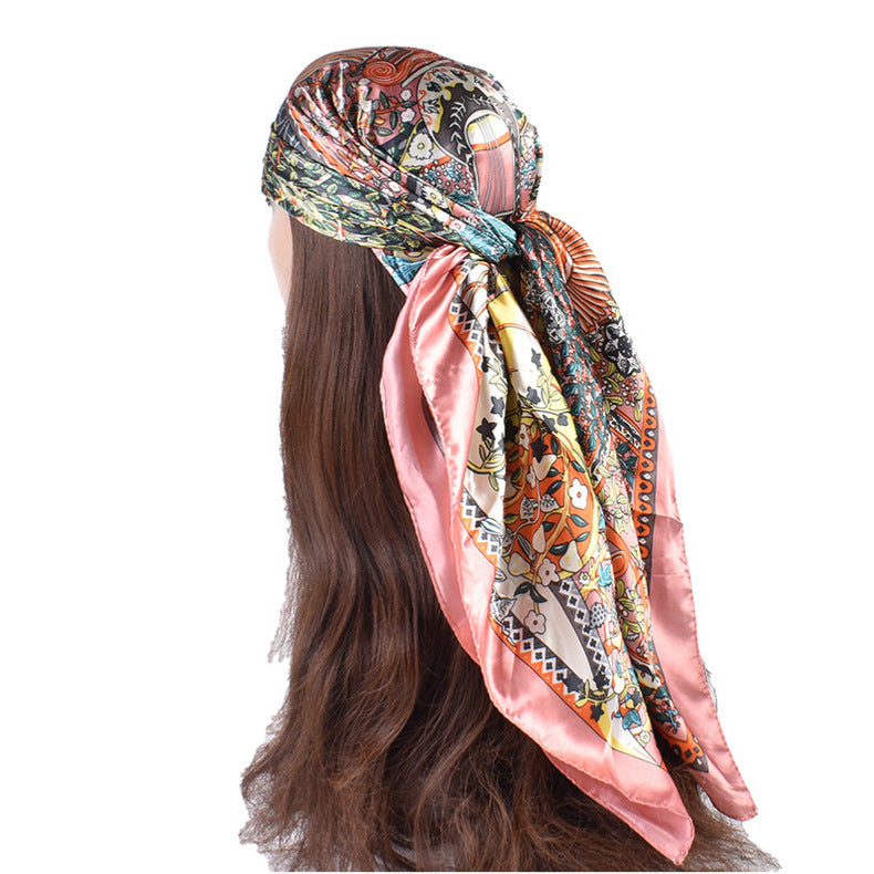 Summer new fashionable versatile natural pattern printing 90-color square scarf silk scarf headscarf