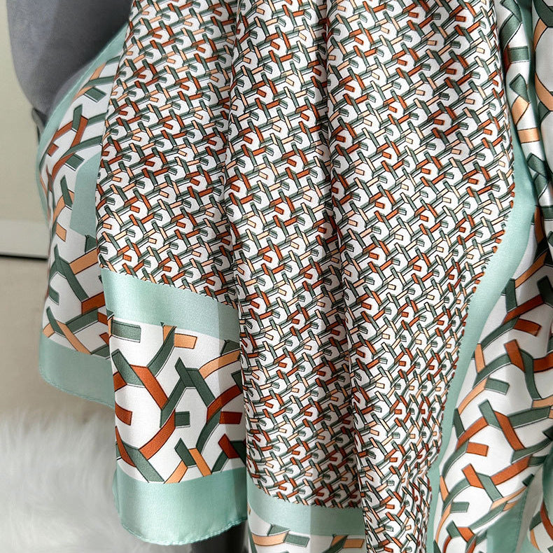 Fashion versatile color geometric line printed scarf, ethnic women's decorative headscarf, shawl outside clothes