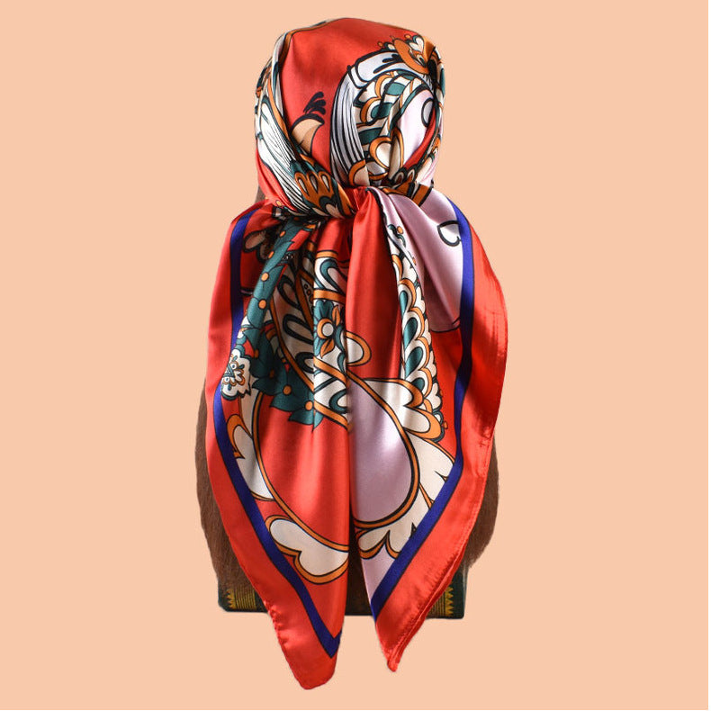 2025 new 90cm-satin water drop-shaped cashew print square scarf with sunscreen bag head silk scarf decorative scarf