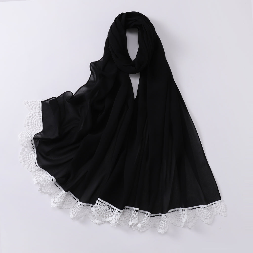 New solid color pearl chiffon lace scarf Middle Eastern headscarf  scarf Malaysia