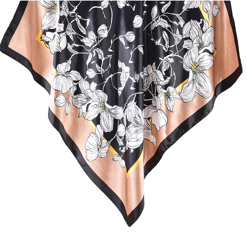 Spring new scarf thin imitation silk retro printing light luxury silk scarf 90 color diced high-end square scarf