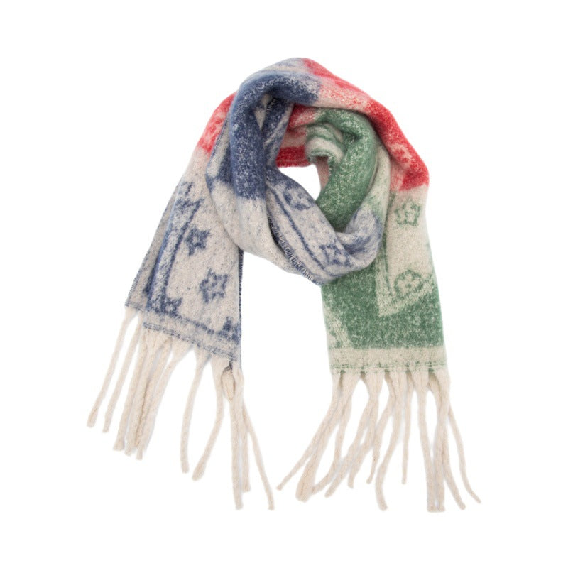 2025 new European and American autumn and winter circle yarn jacquard five-leaf flower fringed scarf