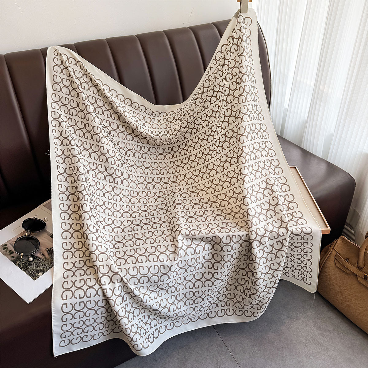 French light luxury letter simple silk scarf 90cm twill scarf new versatile square scarf sunscreen shawl headscarf summer