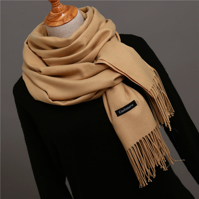 Solid color imitation cashmere scarf women's monochrome fashionable versatile warm shawl fringed red scarf winter scarf
