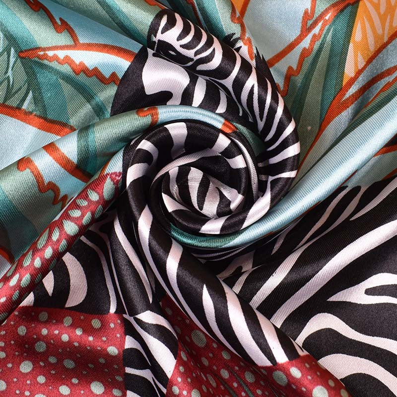 New 90cm satin psychedelic jungle zebra printed square scarf with sunscreen, head silk scarf decoration, scarf