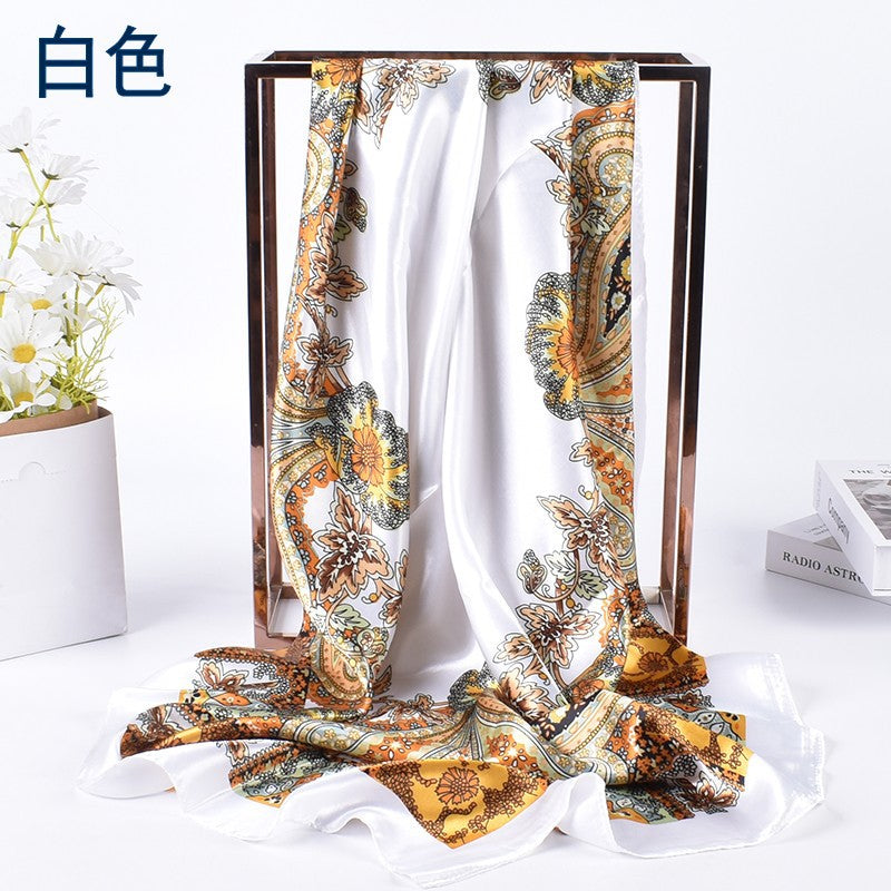 Spring new versatile big cashew 90cm square scarf silk scarf, classic retro printed scarf scarf