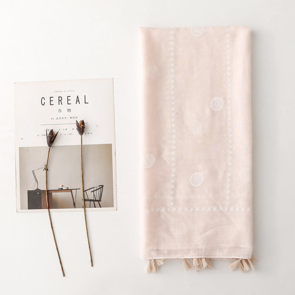 Solid color ethnic style women's scarf handmade fringed flower geometric scarf silk scarf shawl women