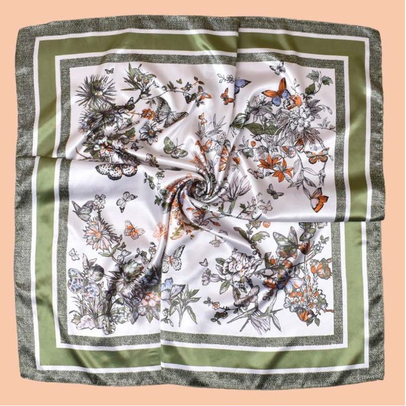 2025 Spring and Summer Butterfly Flying Printed Versatile Decorative Scarf Headscarf Silk Scarf 90 High Quality Satin Square Scarf