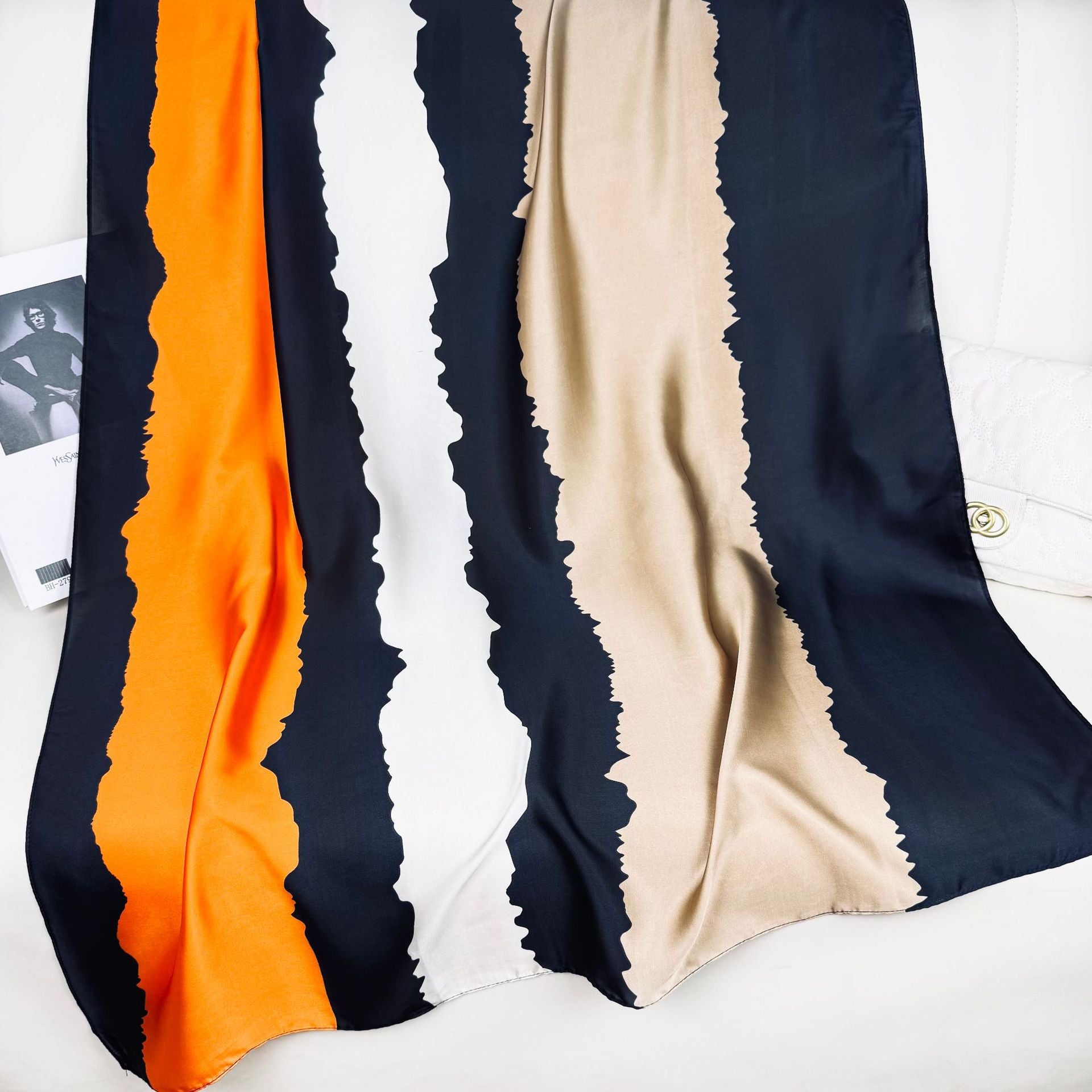 Simple and light luxury auspicious cloud pattern texture printing long silk scarf, simple and elegant temperament women's sun protection shawl scarf