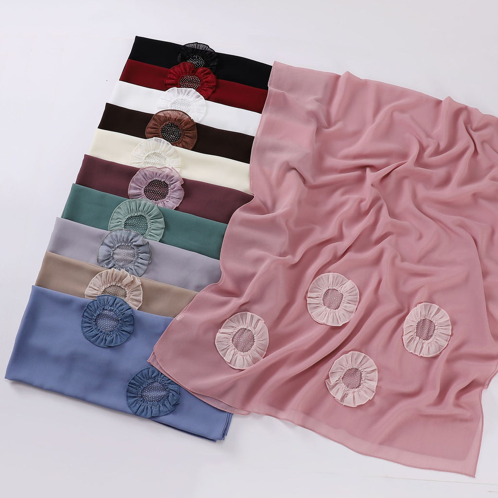 New pearl chiffon scarf circle hot diamond pleated lace long scarf Middle East Africa Malaysia headscarf