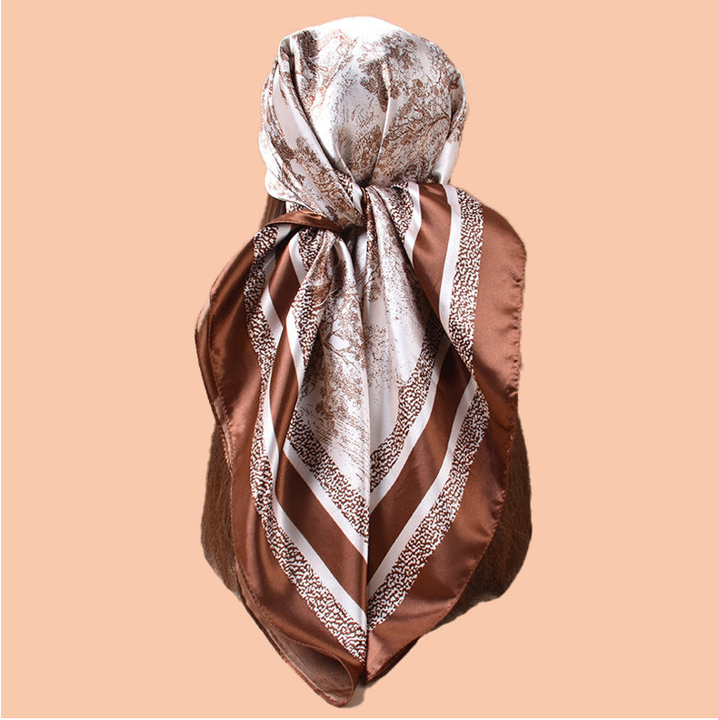 2025 spring and summer ink painting printing versatile decorative scarf headscarf silk scarf 90 high-quality satin square scarf