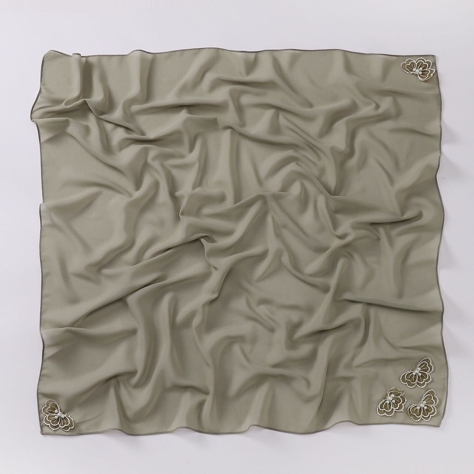 Four-corner butterfly bead pearl chiffon square scarf 90 * 90cm gauze sweet headscarf