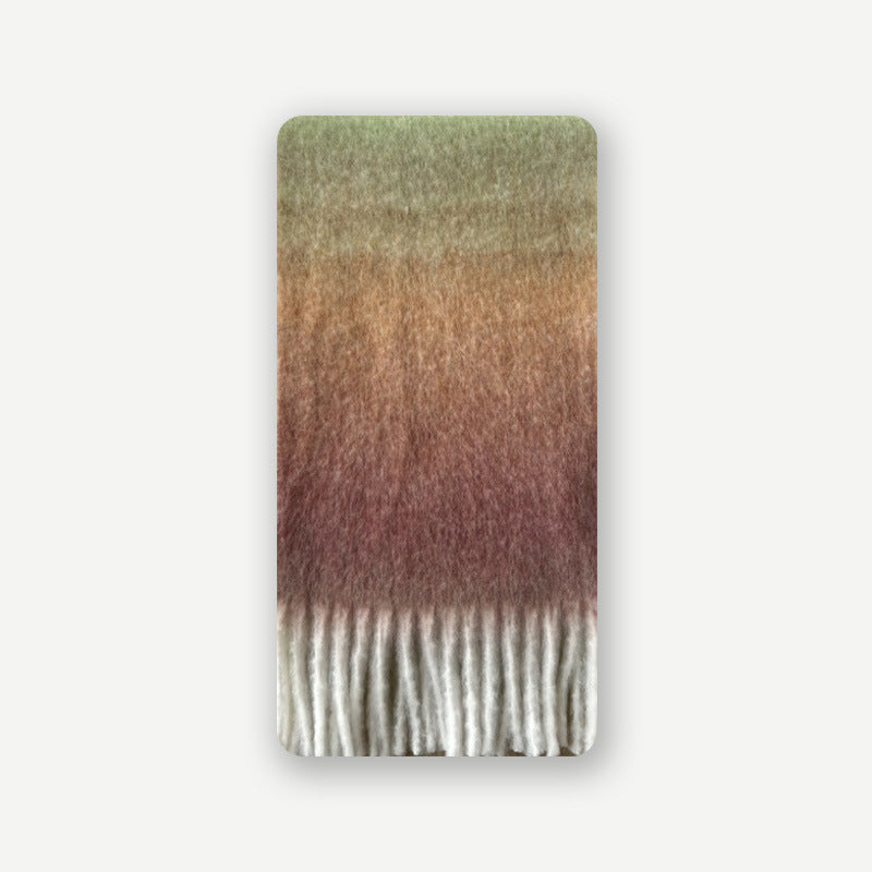 Wool blend gradual change marshmallow fringed scarf women's autumn and winter atmosphere with soft wool scarf