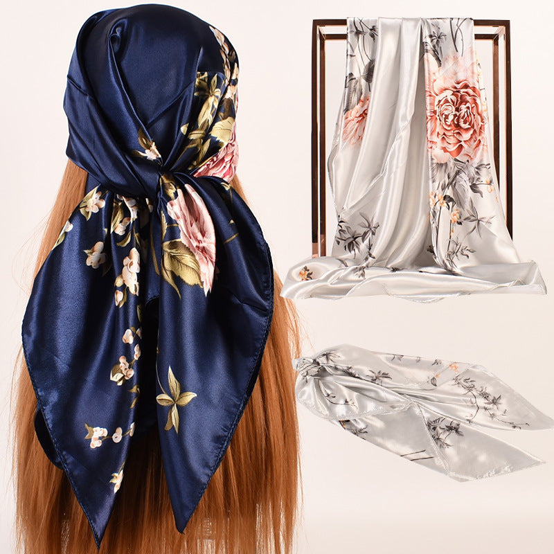 Fashion autumn and winter new 90cm-color diced peony flower square silk scarf women's fashion square scarf