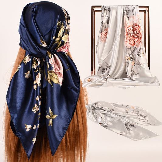 Fashion autumn and winter new 90cm-color diced peony flower square silk scarf women's fashion square scarf