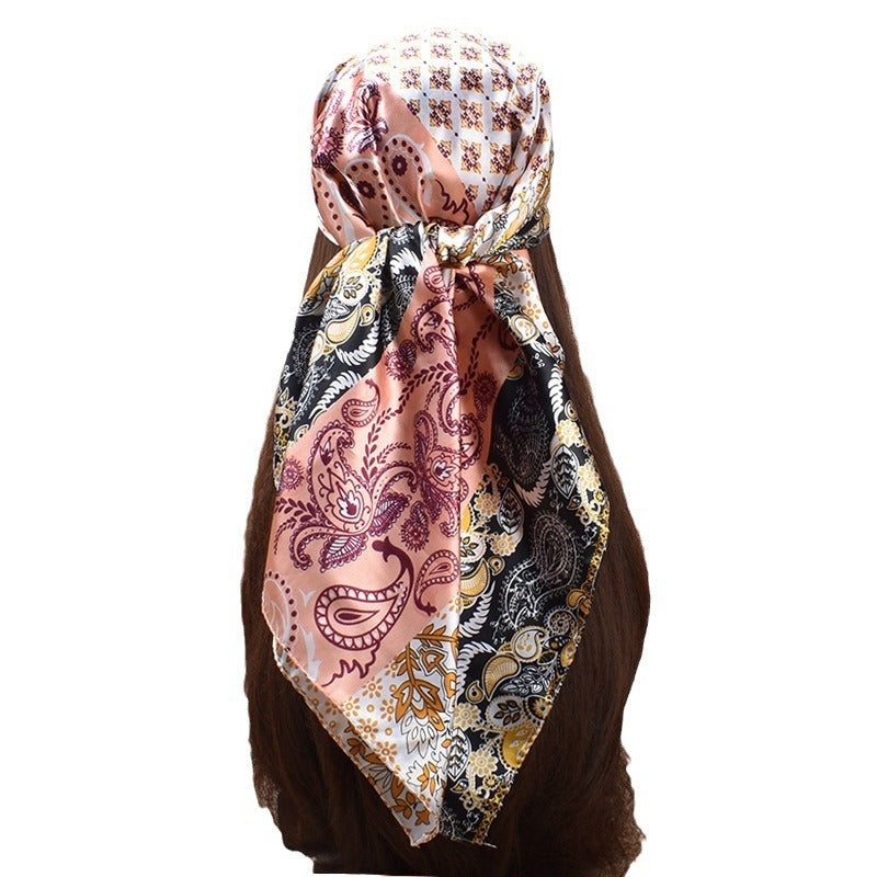 New 90cm-satin cashew nut flower printing square scarf with sunscreen, head silk scarf decoration, scarf
