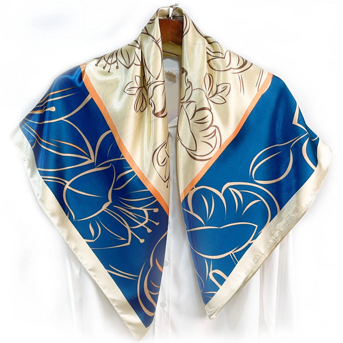 Elegant temperament women's decorative scarf, imitation silk satin plant flower flower printed silk scarf, bag head square scarf