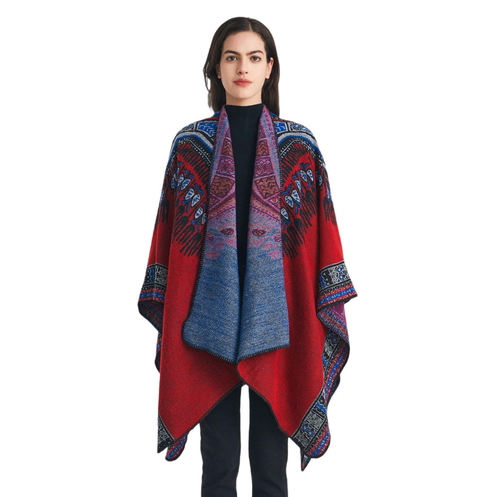 Europe, America, autumn and winter 2025 new women's imitation cashmere ethnic style jacquard red shawl
