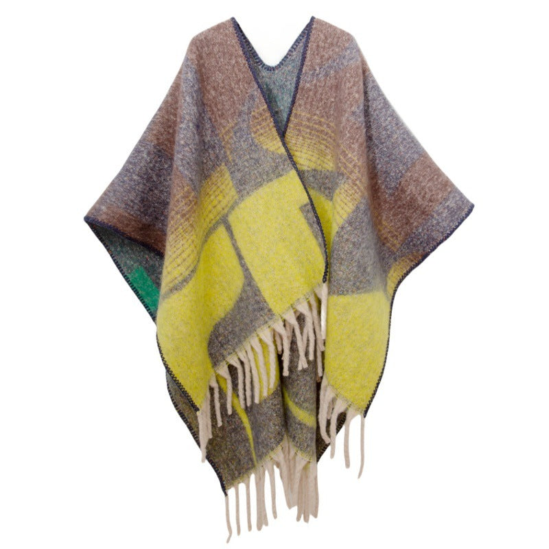 2025 new European and American autumn and winter circle yarn imitation mohair thickened jacquard geometric shawl