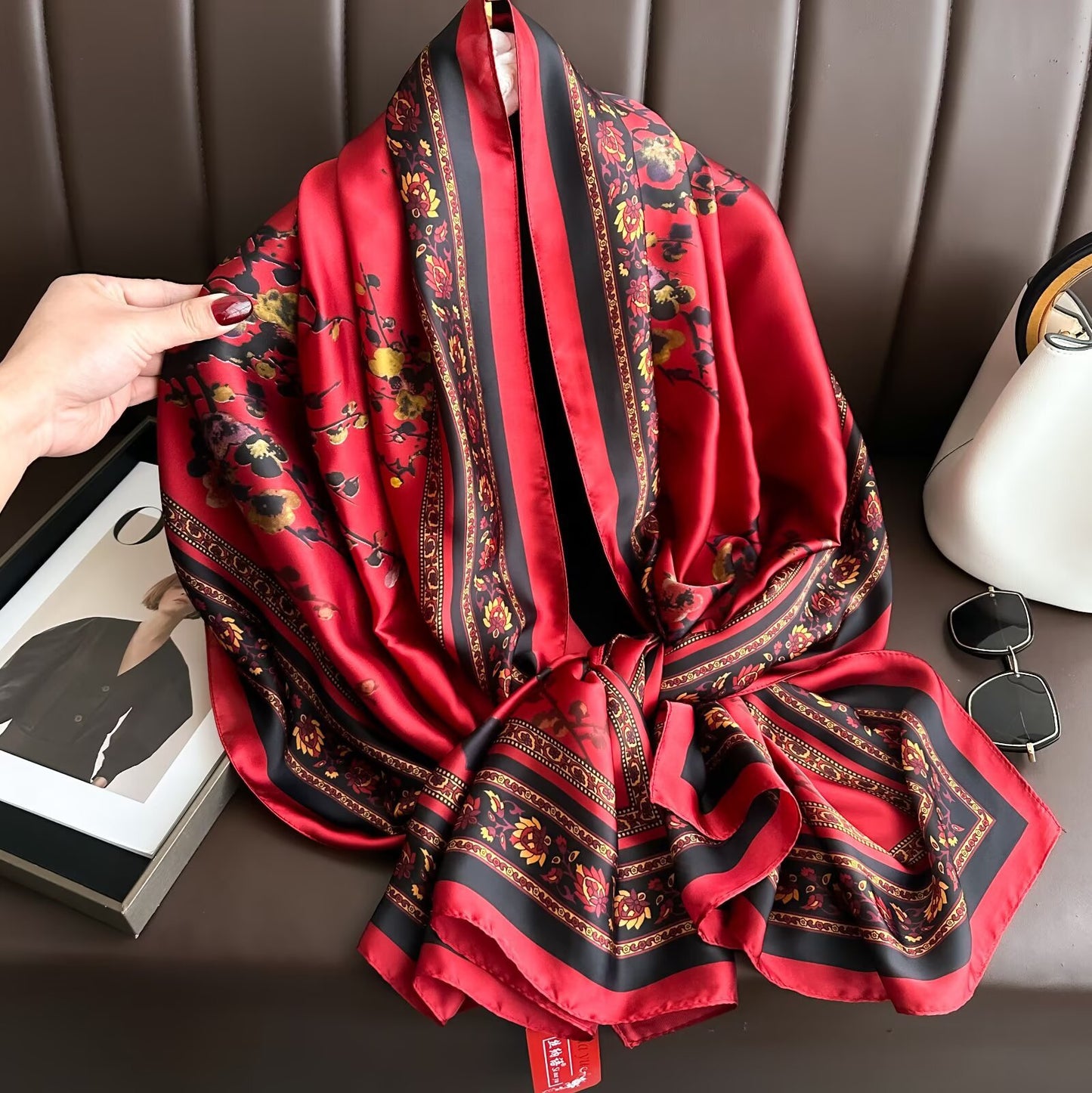 Fashion versatile light luxury spring and summer sunscreen with shawl scarf, elegant temperament women's long silk scarf