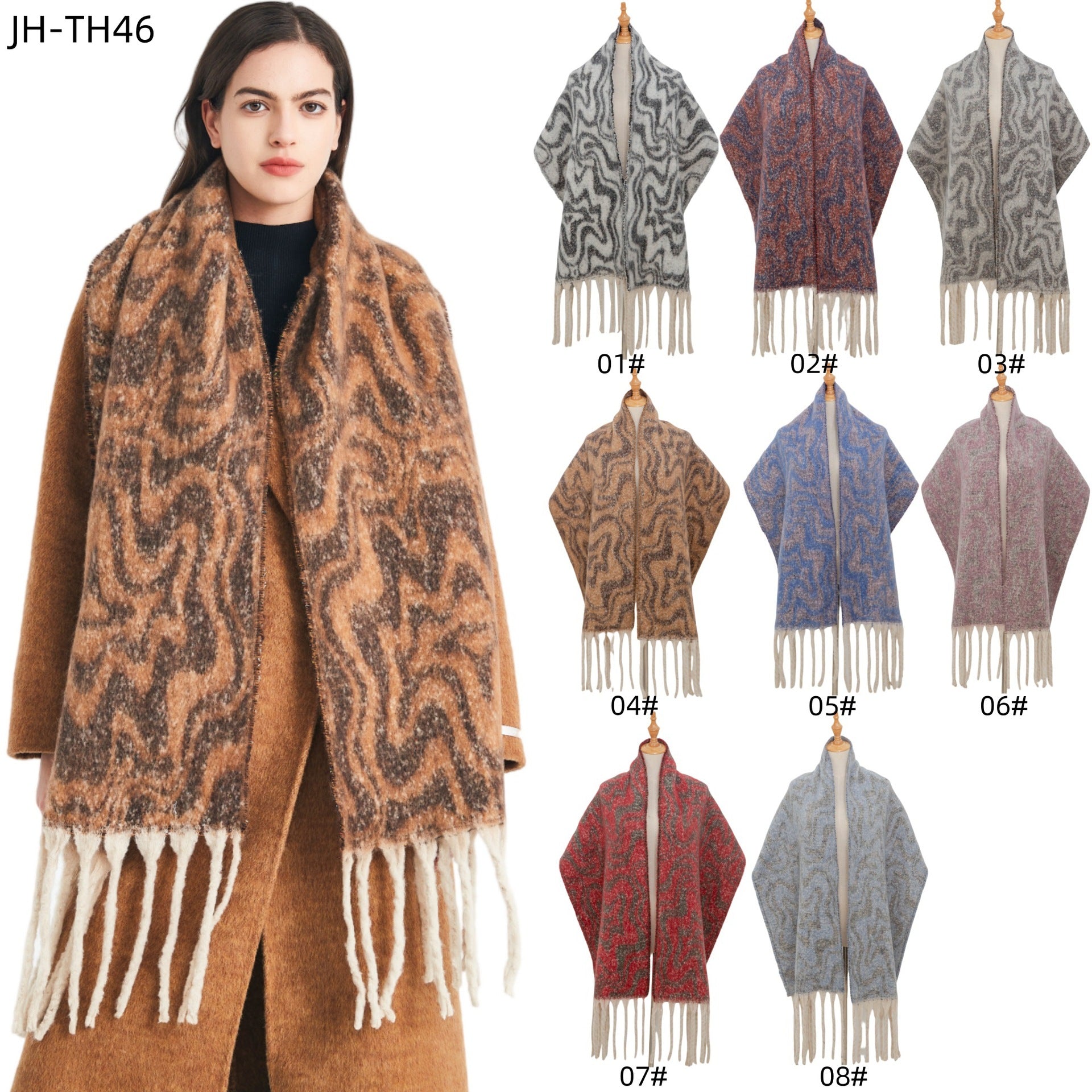 Europe, America autumn and winter circle yarn imitation mohair water ripple jacquard scarf