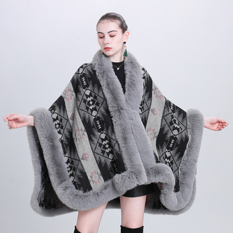 European and Korean autumn and winter new scarf shawl fashion fur collar jacquard cape shawl 0984 #