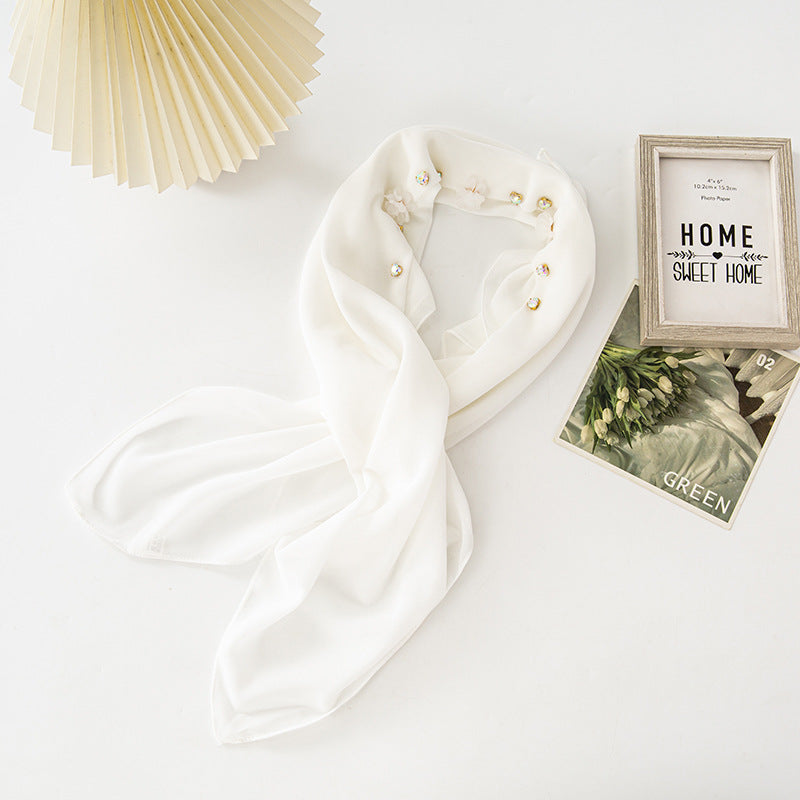 New Pearl Chiffon Three Resin Flower Scarf Headscarf Middle East and Africa 90CM Square Scarf
